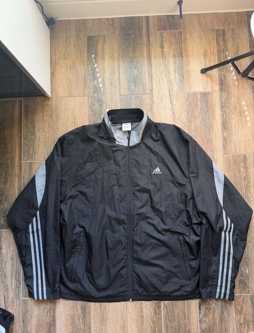 Vintage Adidas Full Zip Windbreaker Jacket Black Gray 2XL